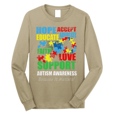 Hope Faith Love Ribbon Autism Awareness Women Long Sleeve Shirt