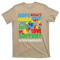 Hope Faith Love Ribbon Autism Awareness Women T-Shirt