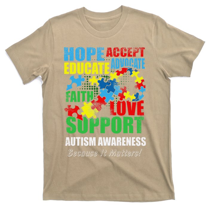 Hope Faith Love Ribbon Autism Awareness Women T-Shirt