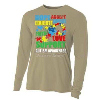 Hope Faith Love Ribbon Autism Awareness Women Cooling Performance Long Sleeve Crew