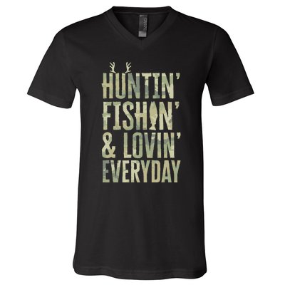 Hunting Fishing Loving Every Day Fathers Day Camo V-Neck T-Shirt