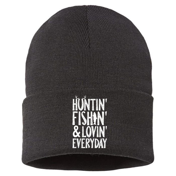 Hunting Fishing Loving Everyday American Deer Hunter Vintage Sustainable Knit Beanie