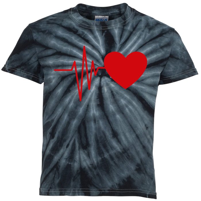 Heartbeat Funny Love Cute Red Heart Beat Valentine's Day Kids Tie-Dye T-Shirt