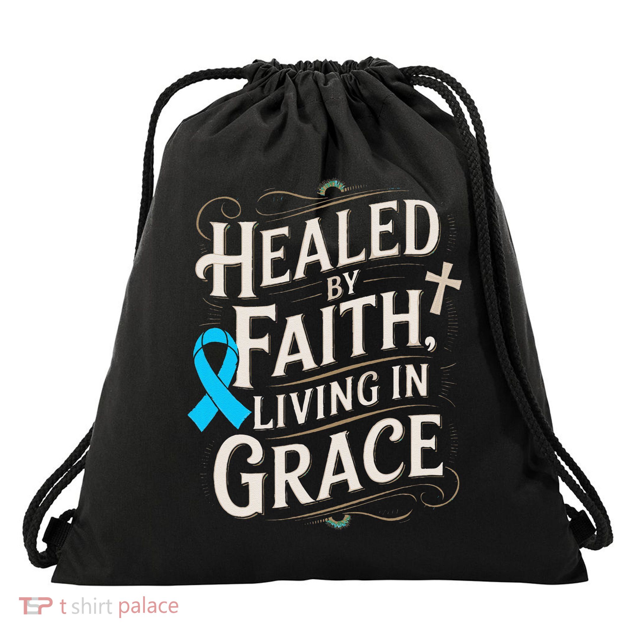 Healed Faith Living Grace Prostate Cancer Awareness Drawstring Bag