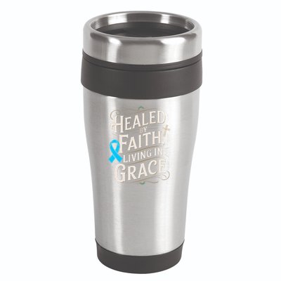 Healed Faith Living Grace Prostate Cancer Awareness 16oz Travel Tumbler