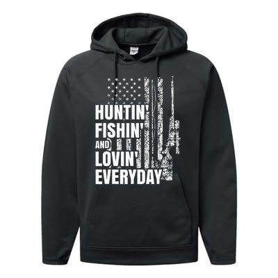 Hunting Fishing Loving Everyday American Deer Hunter Patriot Performance Fleece Hoodie