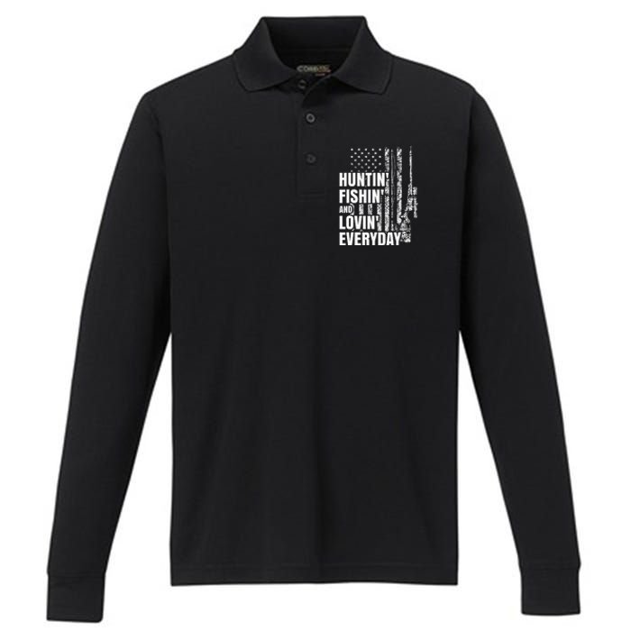 Hunting Fishing Loving Everyday American Deer Hunter Patriot Performance Long Sleeve Polo