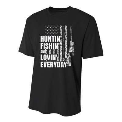 Hunting Fishing Loving Everyday American Deer Hunter Patriot Youth Performance Sprint T-Shirt