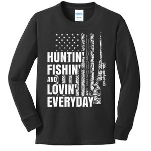 Hunting Fishing Loving Everyday American Deer Hunter Patriot Kids Long Sleeve Shirt