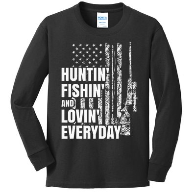 Hunting Fishing Loving Everyday American Deer Hunter Patriot Kids Long Sleeve Shirt