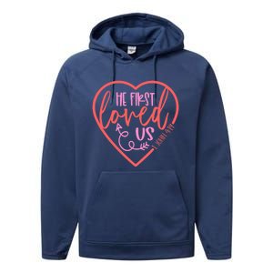 He First Loved Us Easter Christian Valentines Day Boy Performance Fleece Hoodie