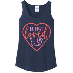 He First Loved Us Easter Christian Valentines Day Boy Ladies Essential Tank