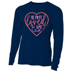 He First Loved Us Easter Christian Valentines Day Boy Cooling Performance Long Sleeve Crew