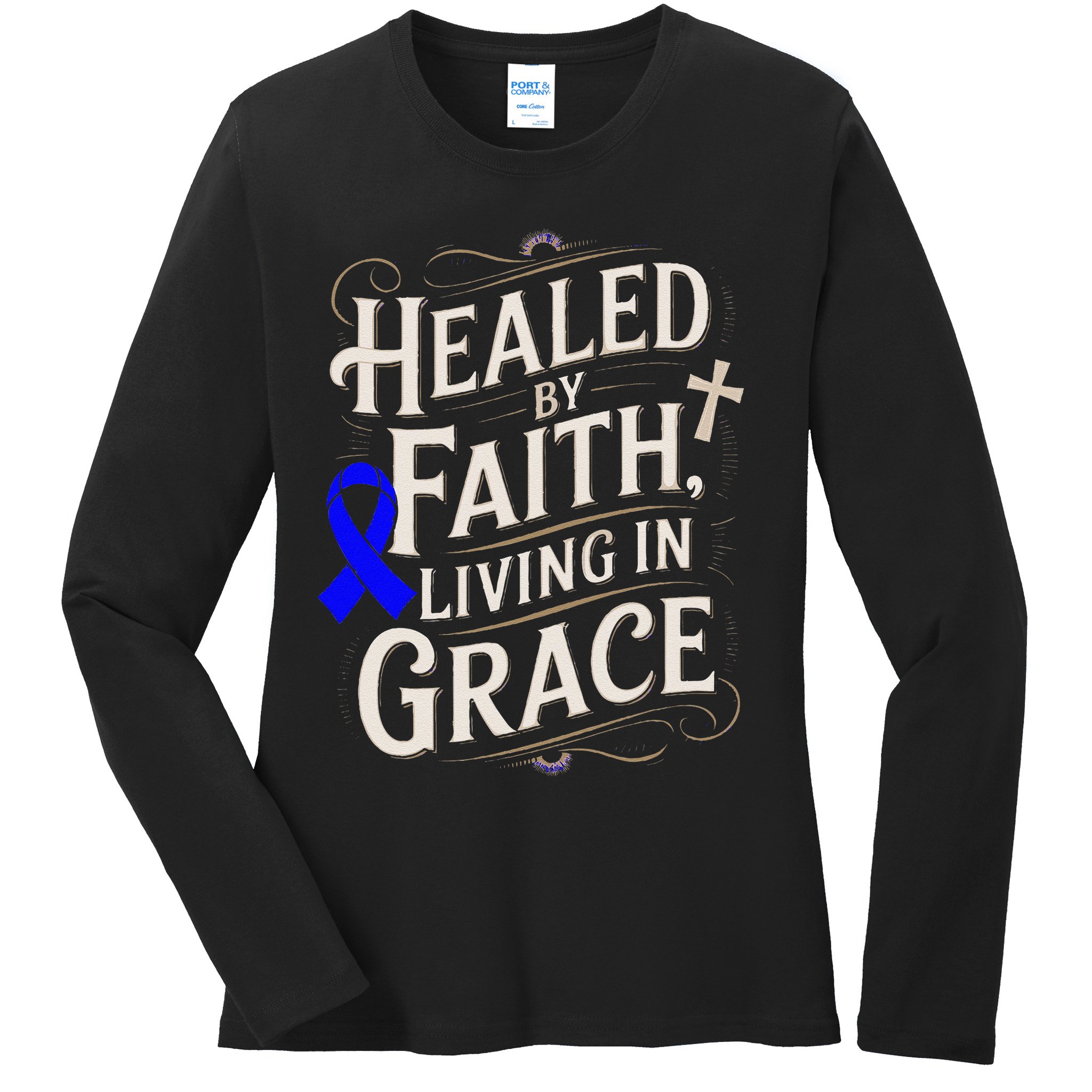 Healed Faith Living Grace Juvenile Arthritis Awareness Ladies Long Sleeve Shirt
