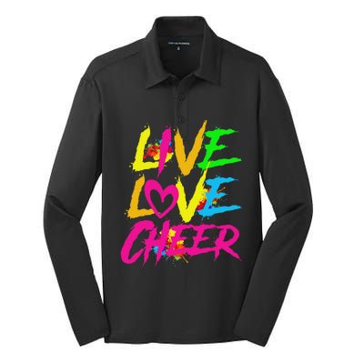 Happy Funny Live Love Cheer Cute Women Cheerleader Silk Touch Performance Long Sleeve Polo