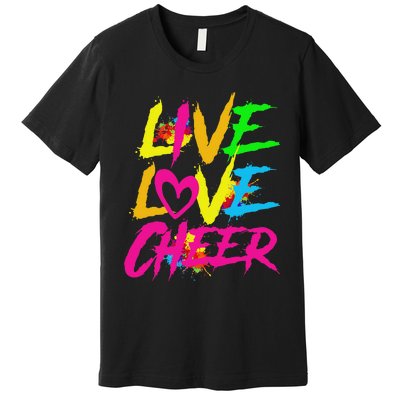 Happy Funny Live Love Cheer Cute Women Cheerleader Premium T-Shirt