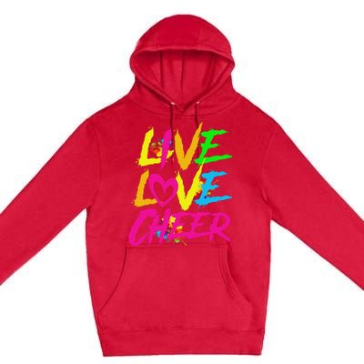 Happy Funny Live Love Cheer Cute Women Cheerleader Premium Pullover Hoodie