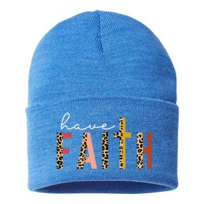 Have Faith Leopard Cross Jesus Christ God Sustainable Knit Beanie