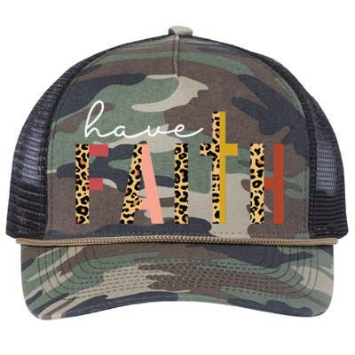 Have Faith Leopard Cross Jesus Christ God Retro Rope Trucker Hat Cap