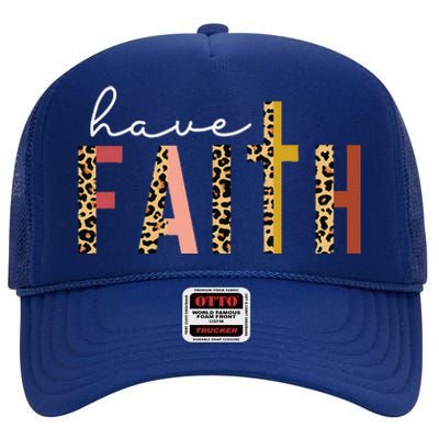 Have Faith Leopard Cross Jesus Christ God High Crown Mesh Back Trucker Hat