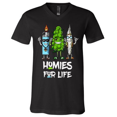 Homies For Life Weed Funny V-Neck T-Shirt