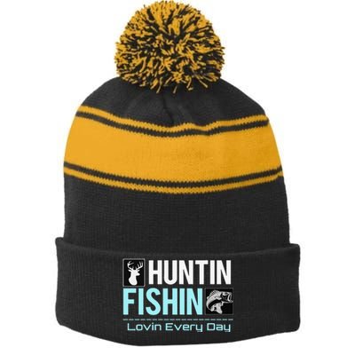 Huntin Fishin Lovin Every Day, Black Fly Hunting And Fishing Stripe Pom Pom Beanie