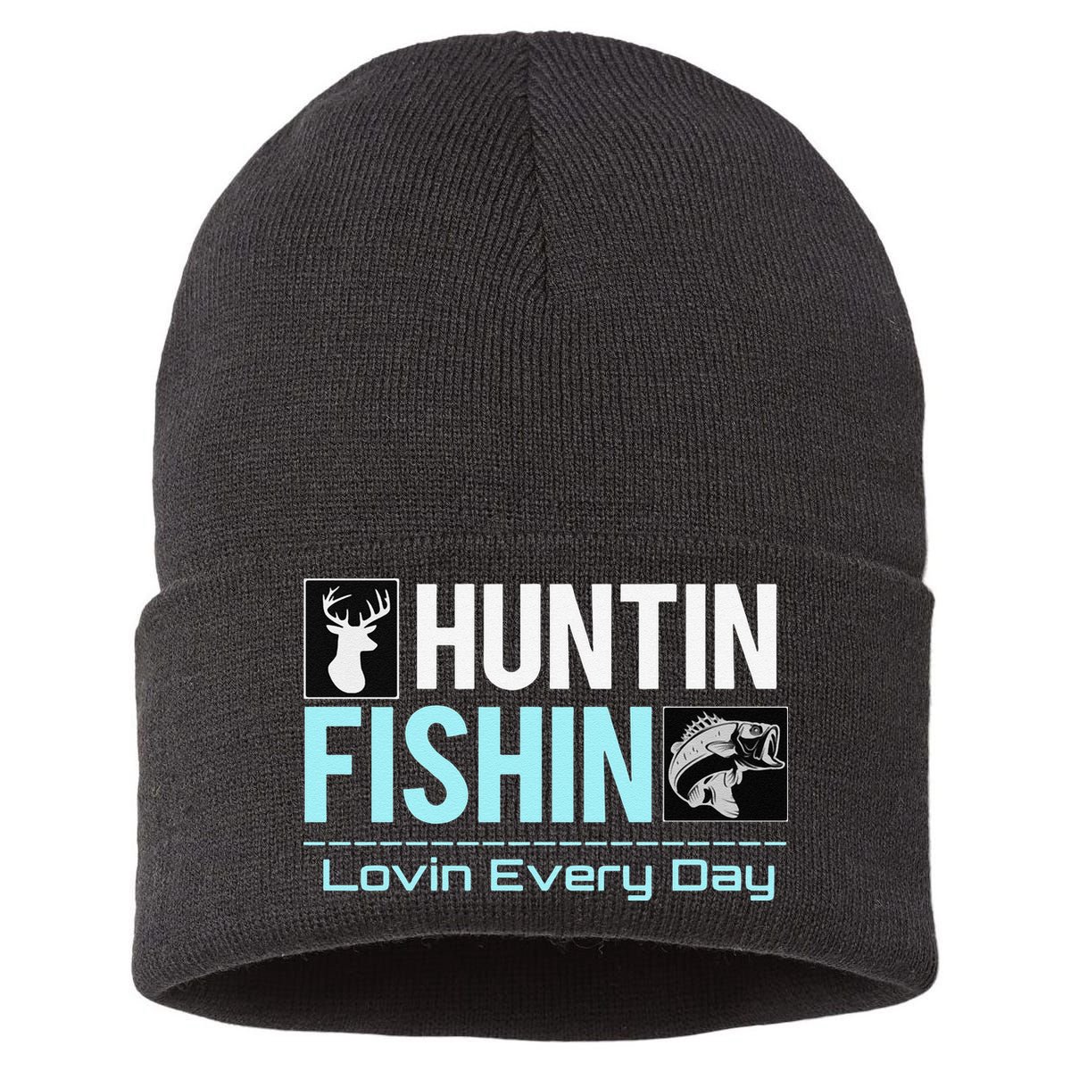 Huntin Fishin Lovin Every Day, Black Fly Hunting And Fishing Sustainable Knit Beanie