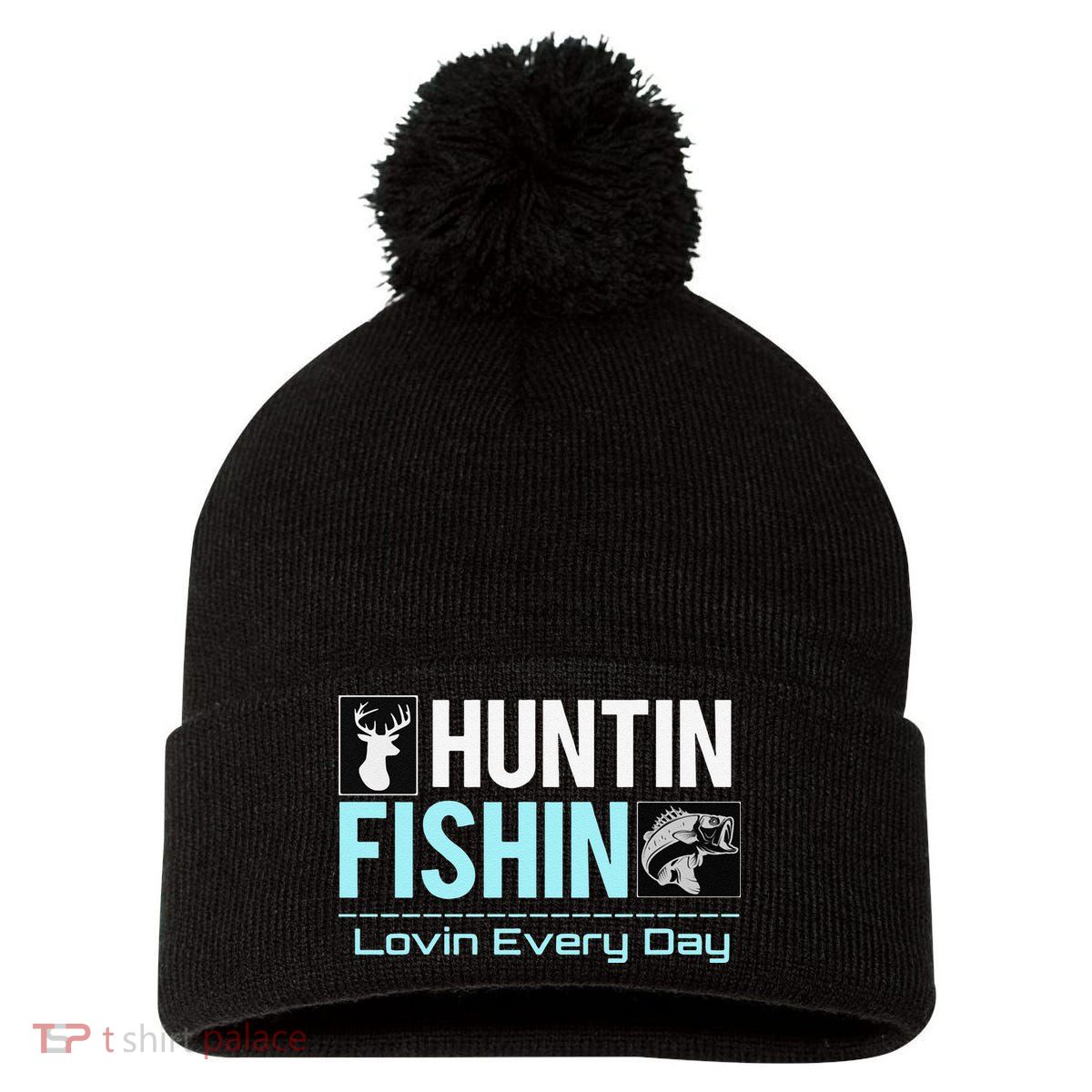 Huntin Fishin Lovin Every Day, Black Fly Hunting And Fishing Pom Pom 12in Knit Beanie