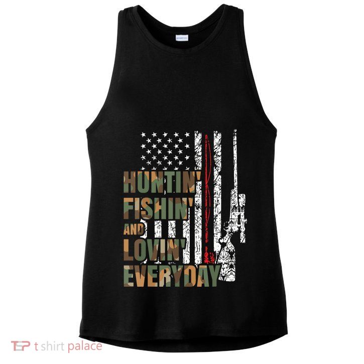 Hunting Fishing Loving Everyday American Deer Hunter Patriot Ladies PosiCharge Tri-Blend Wicking Tank