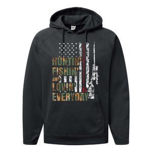 Hunting Fishing Loving Everyday American Deer Hunter Patriot Performance Fleece Hoodie