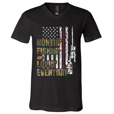 Hunting Fishing Loving Everyday American Deer Hunter Patriot V-Neck T-Shirt