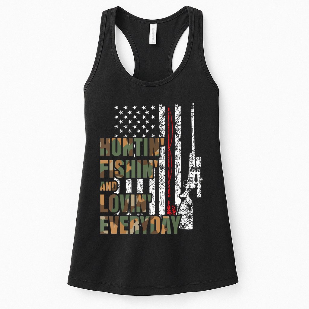 Hunting Fishing Loving Everyday American Deer Hunter Patriot Womens Tank Top