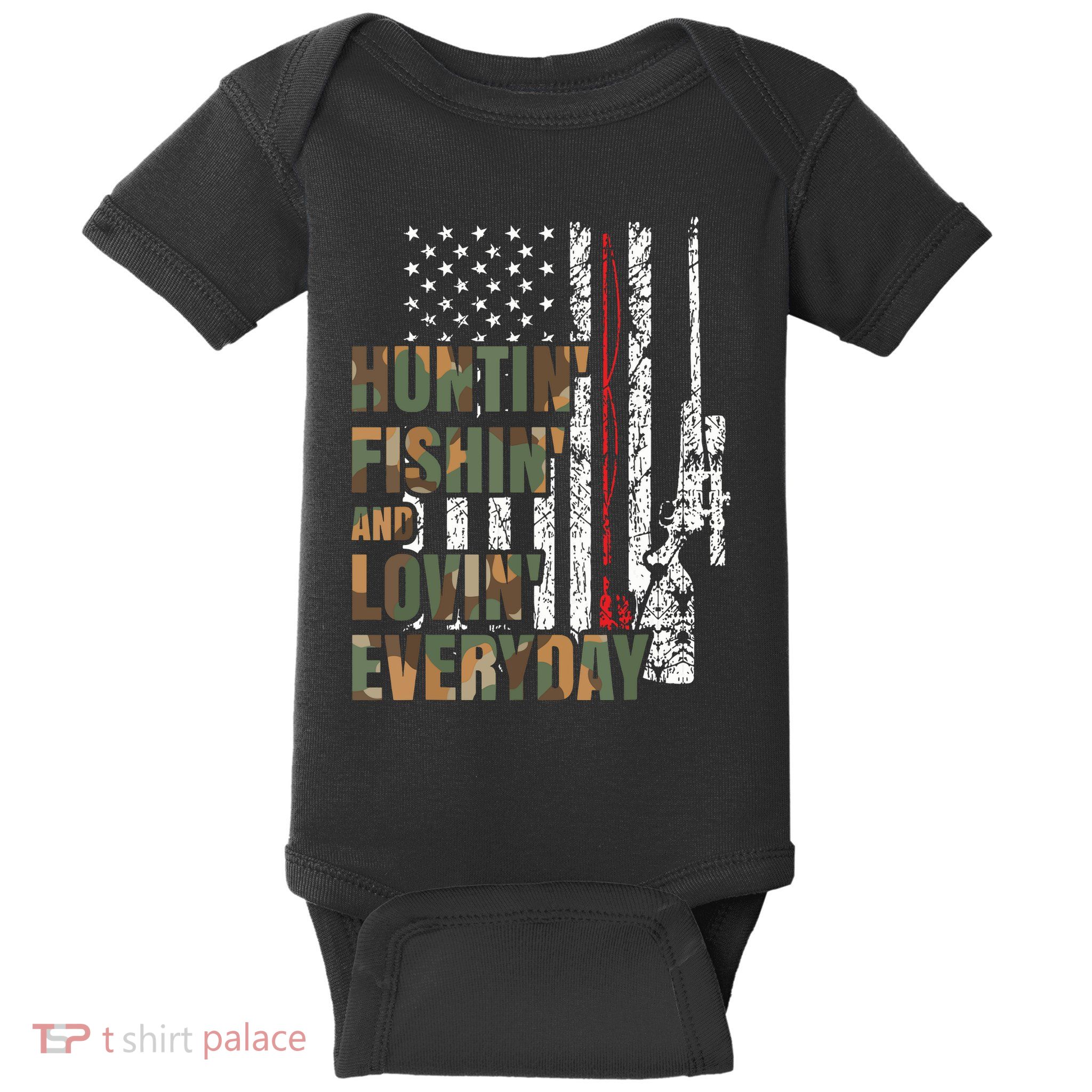 Hunting Fishing Loving Everyday American Deer Hunter Patriot Baby Bodysuit