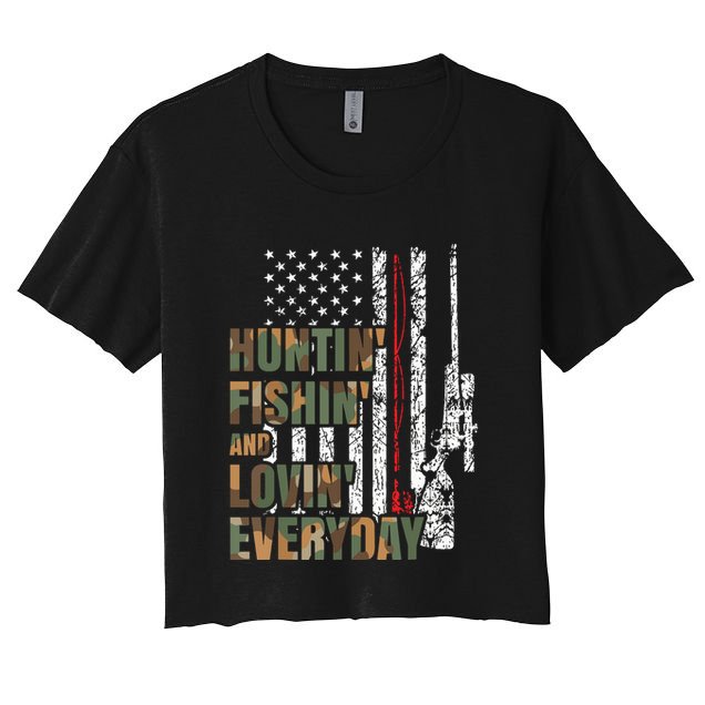 Hunting Fishing Loving Everyday American Deer Hunter Patriot Crop Top