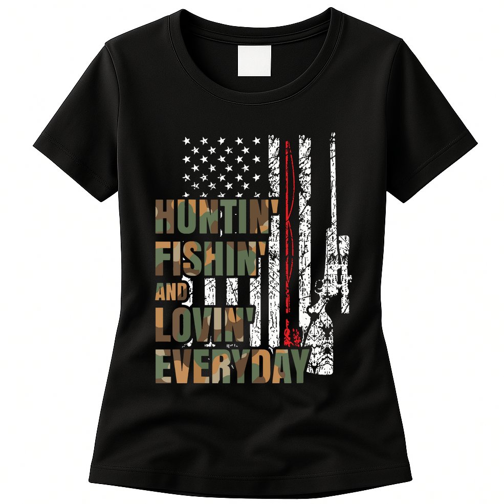 Hunting Fishing Loving Everyday American Deer Hunter Patriot Womens T-Shirt