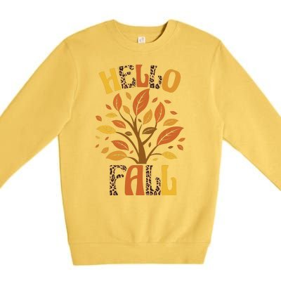 Hello Fall Leopard Season Nature Premium Crewneck Sweatshirt