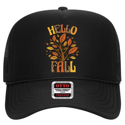 Hello Fall Leopard Season Nature High Crown Mesh Back Trucker Hat