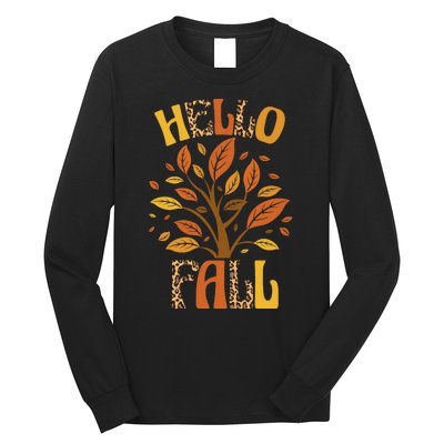 Hello Fall Leopard Season Nature Long Sleeve Shirt