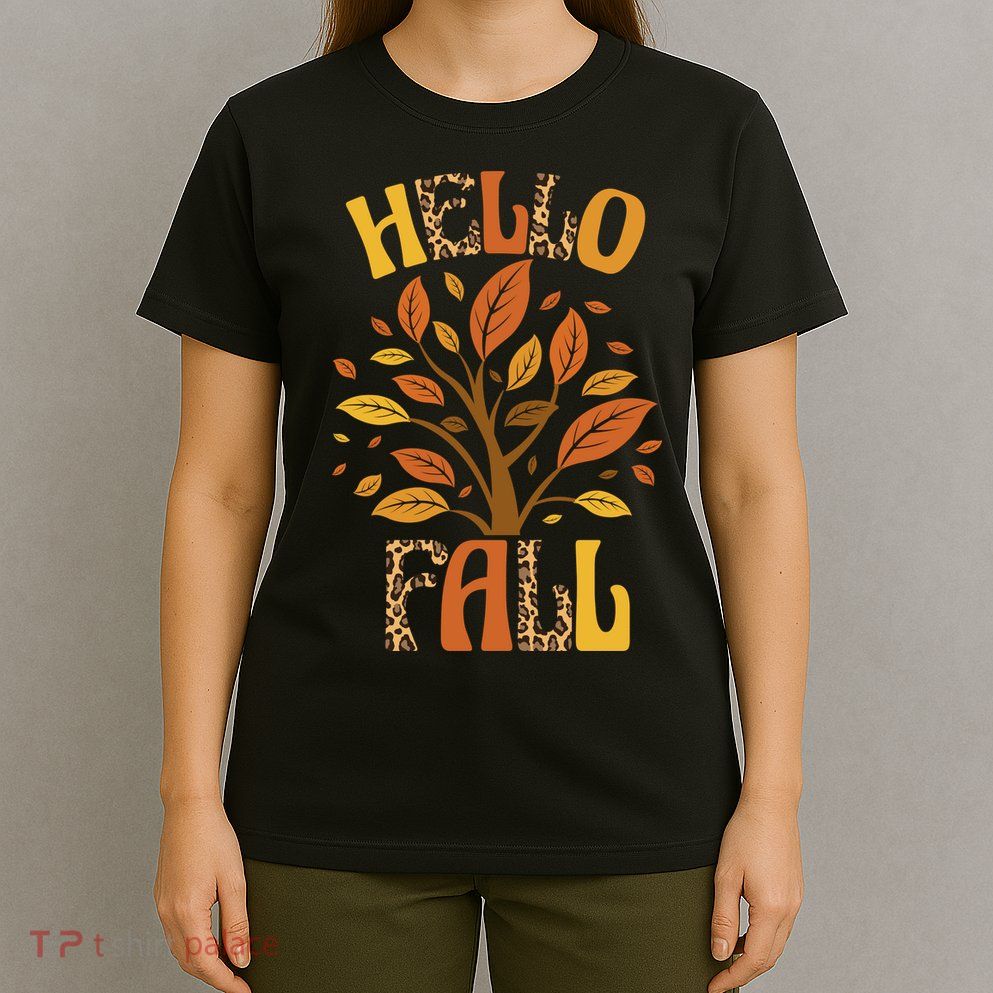 Hello Fall Leopard Season Nature T-Shirt