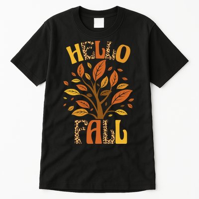 Hello Fall Leopard Season Nature Tall T-Shirt