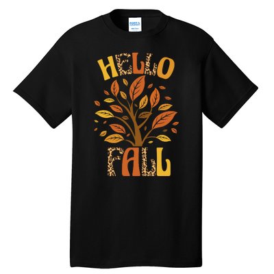 Hello Fall Leopard Season Nature Tall T-Shirt