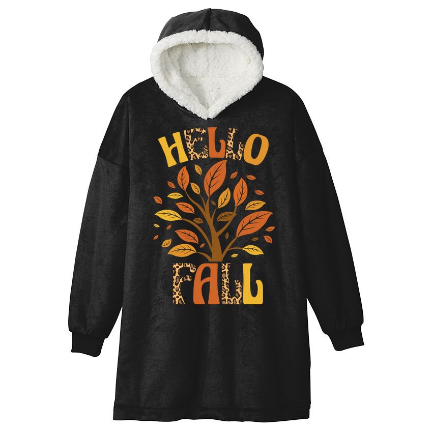 Hello Fall Leopard Season Nature Hooded Wearable Blanket