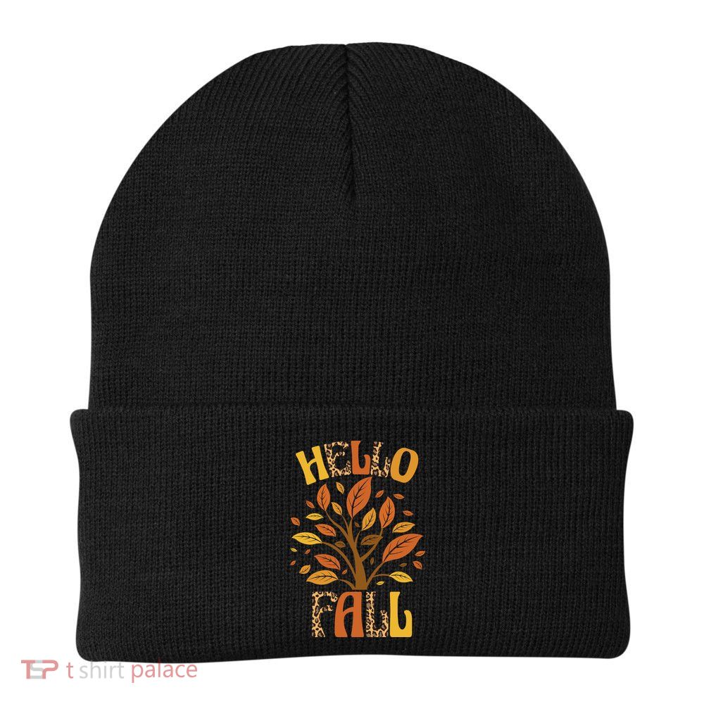 Hello Fall Leopard Season Nature Knit Cap Winter Beanie