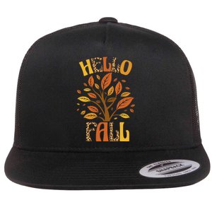 Hello Fall Leopard Season Nature Flat Bill Trucker Hat