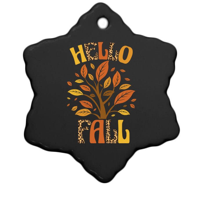 Hello Fall Leopard Season Nature Ceramic Star Ornament