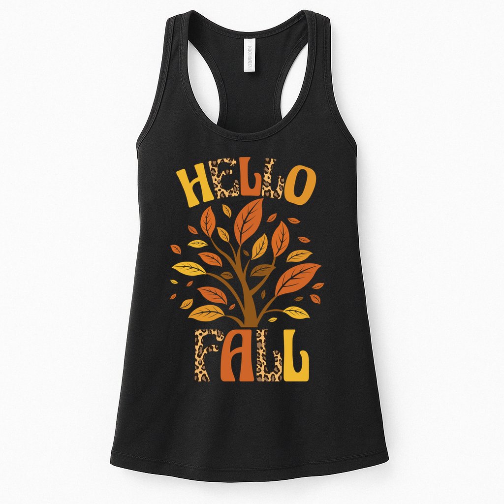 Hello Fall Leopard Season Nature Womens Tank Top