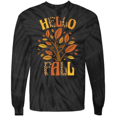 Hello Fall Leopard Season Nature Tie-Dye Long Sleeve Shirt