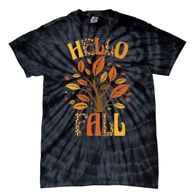 Hello Fall Leopard Season Nature Tie-Dye T-Shirt