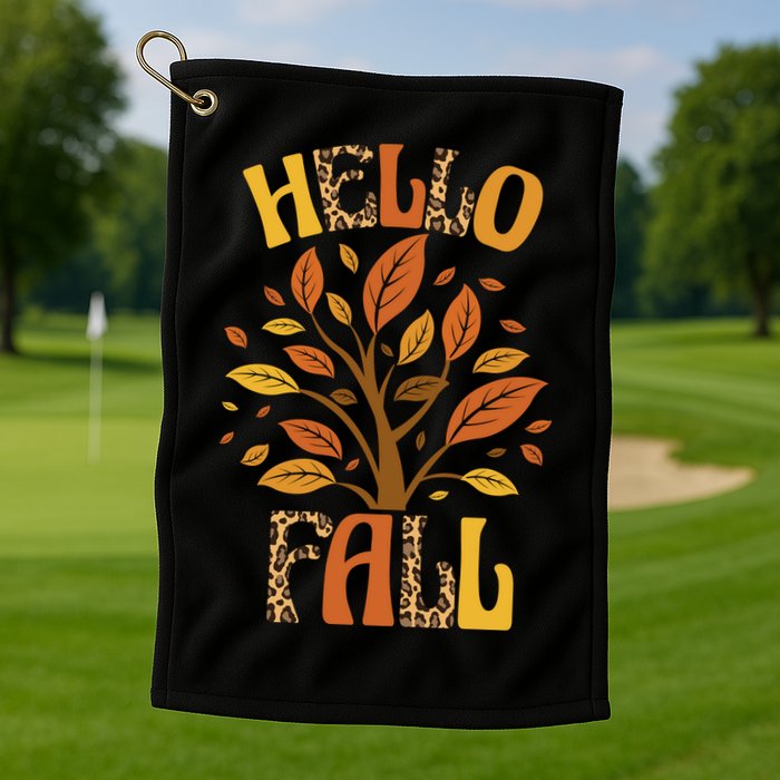 Hello Fall Leopard Season Nature Golf Towel