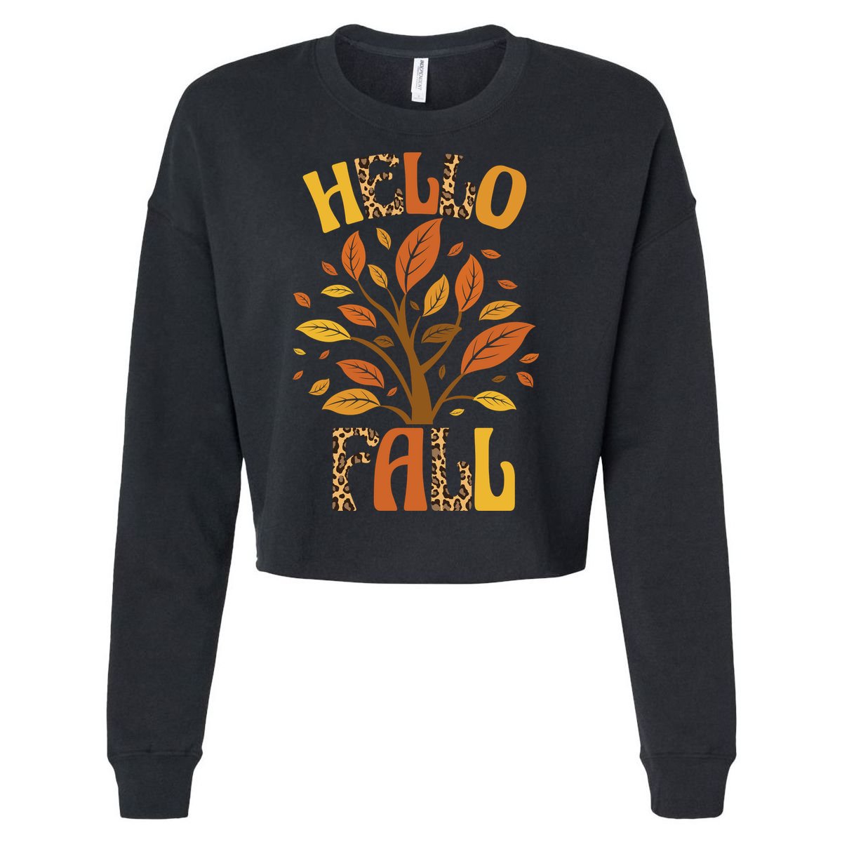 Hello Fall Leopard Season Nature Cropped Pullover Crew